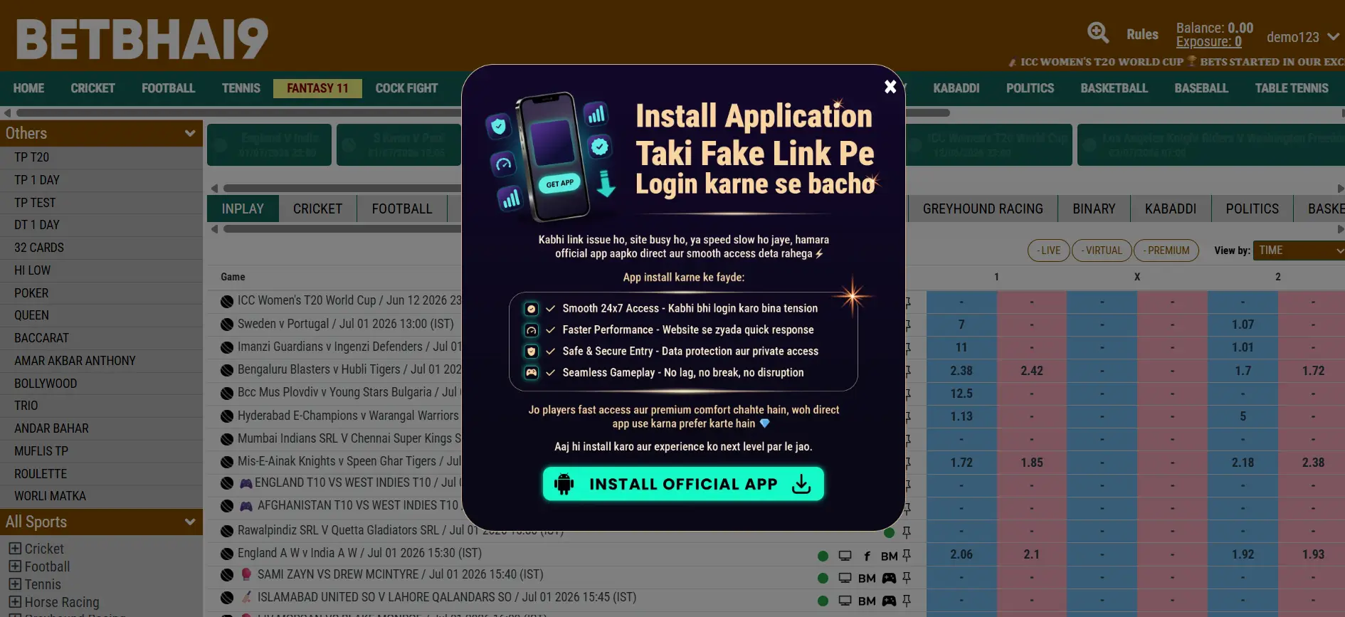 Add Betbhai9 red to the phone home screen like an app