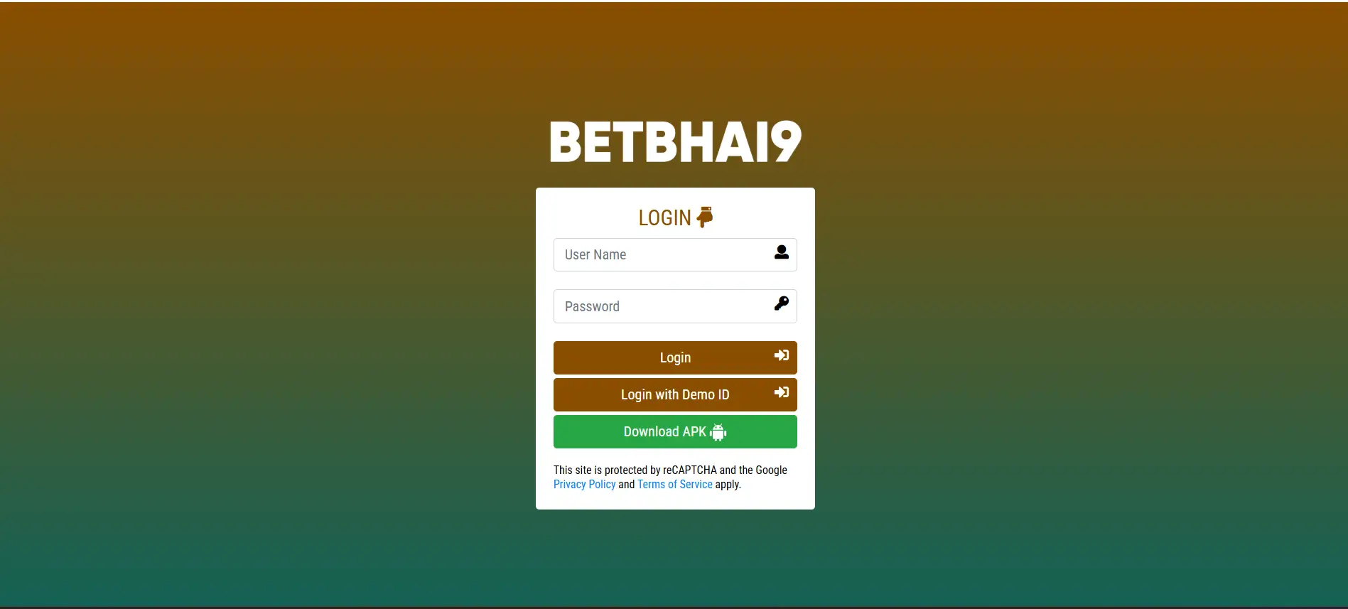 Betbhai9 red panel login screen for an online cricket ID