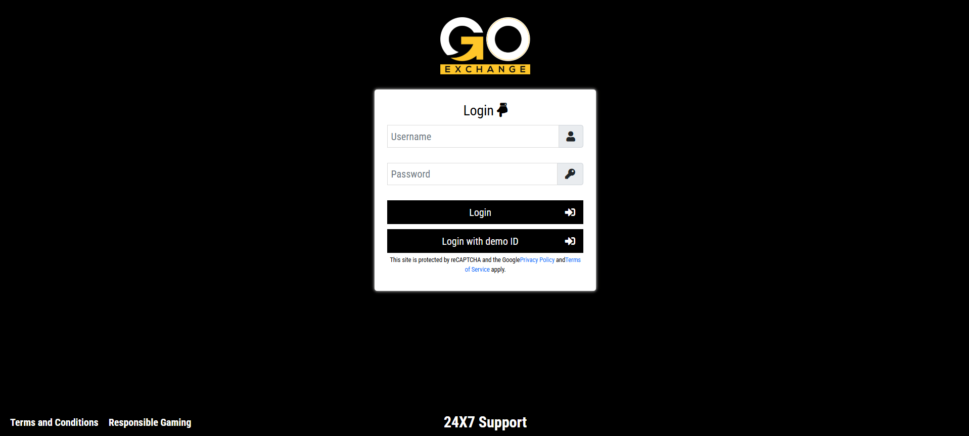 GoExch9.com login page for an online cricket ID with username and password