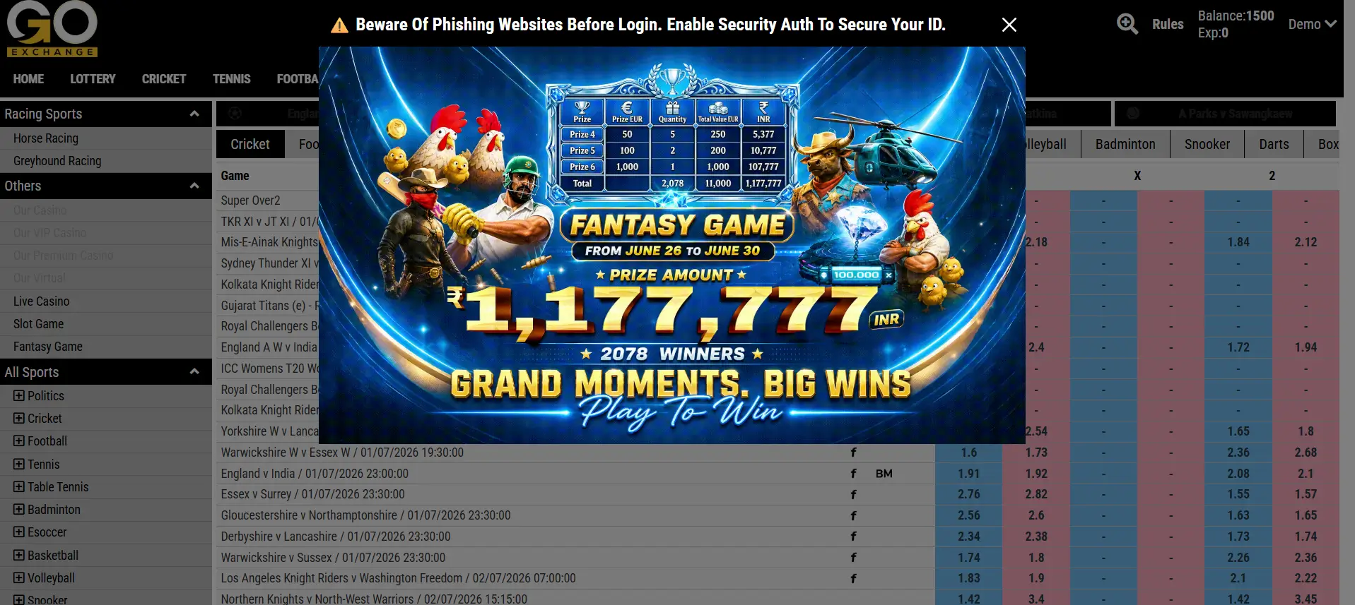 GoExch9 live cricket markets updating ball by ball